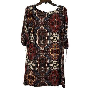 Cato Women Round Neck Printed Paisley 3/4 Sleeves Dress Size M